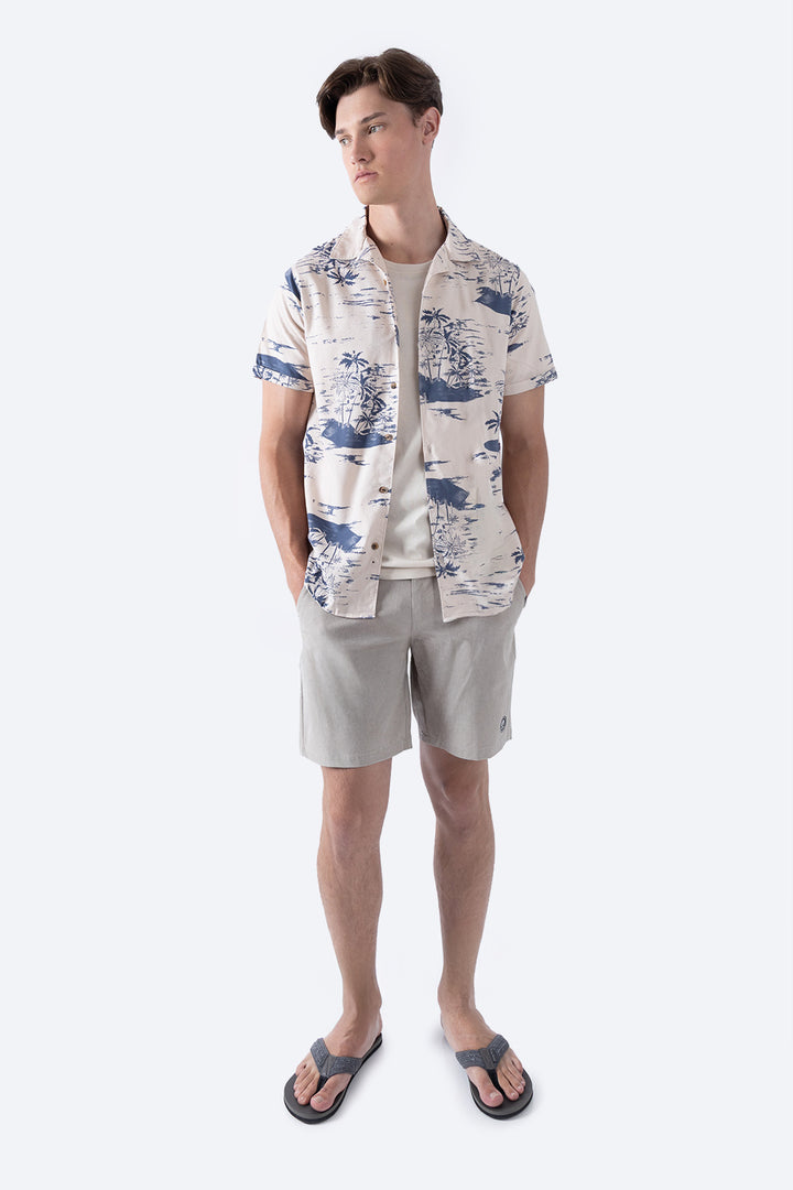 Camisa café claro con estampado de palmeras - Hang Ten