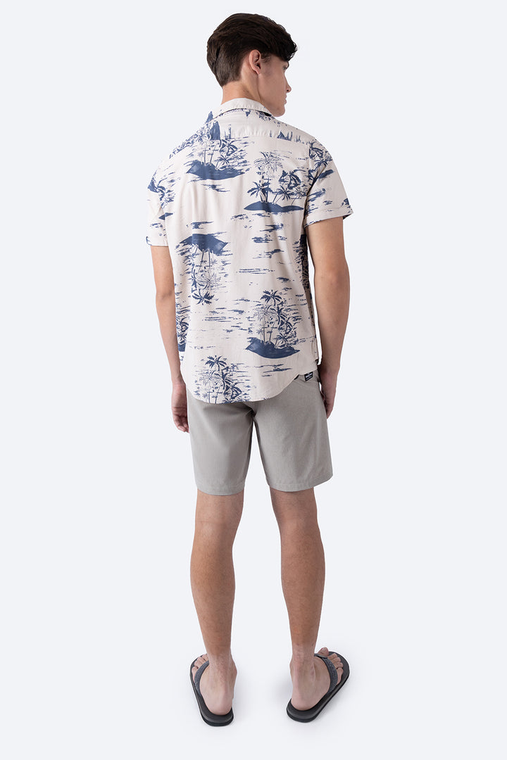 Camisa café claro con estampado de palmeras - Hang Ten