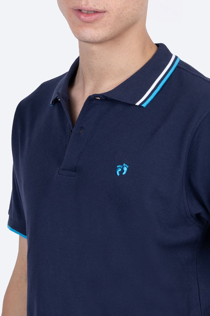 Polo piqué azul filos contraste blanco con azul - Hang Ten 