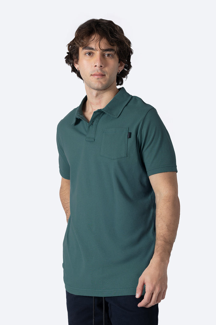 Polo pique básica verde con bolsa  - Hang Ten